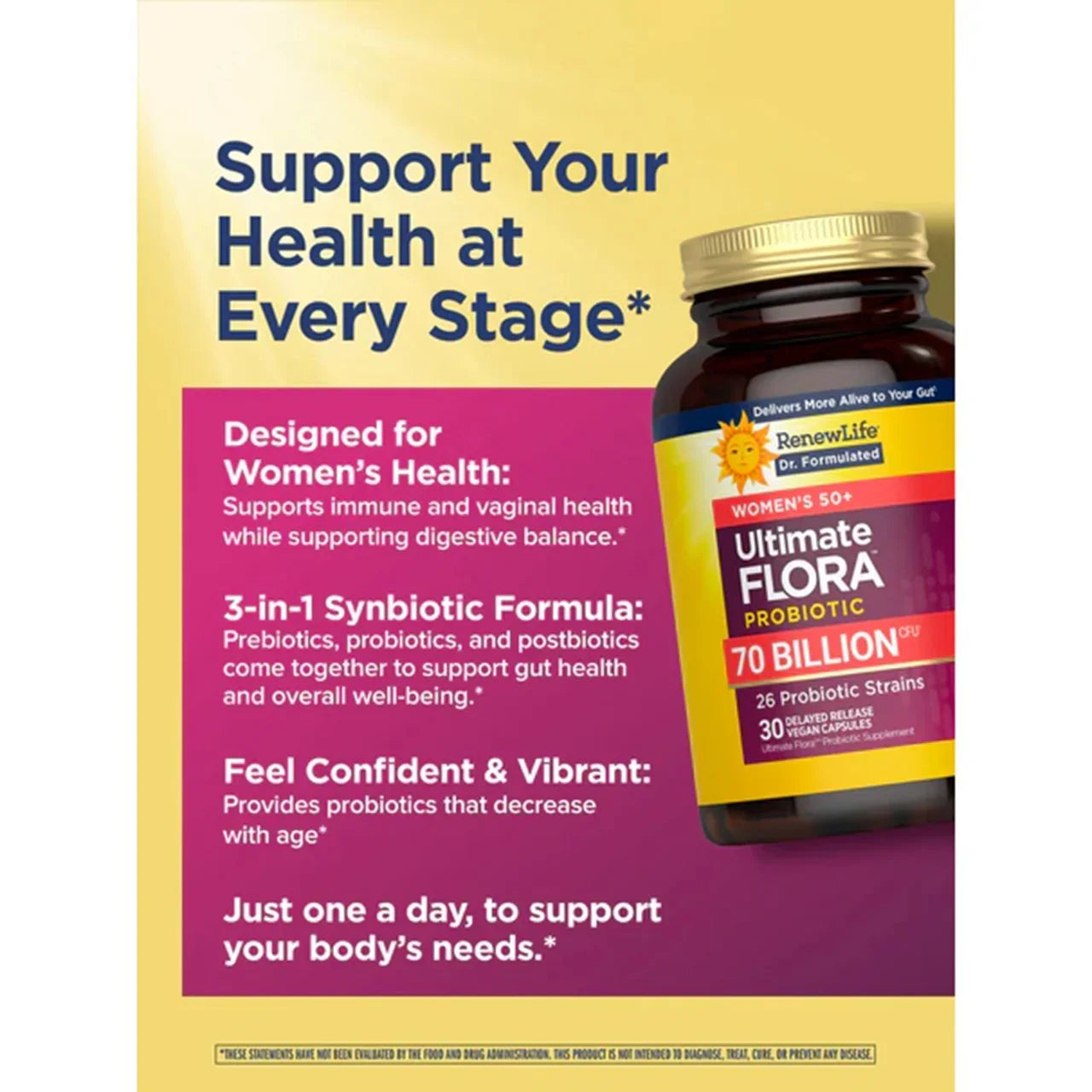 Renew Life Ultimate Flora Women's 50+ Probiotic 70 Billion (30 Delayed Release Vegan Capsules) - Buy at New Green Nutrition