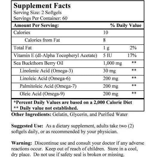 Sea Buckthorn Berry Oil, Natural Source of Omega 3, 6, 7 & 9 (120 Softgels) - Buy at New Green Nutrition