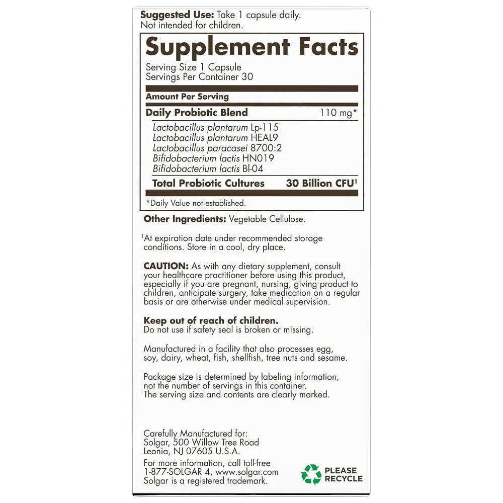 Solgar Advanced Daily Support Probiotic (30 Vegan Capsule) - Buy at New Green Nutrition