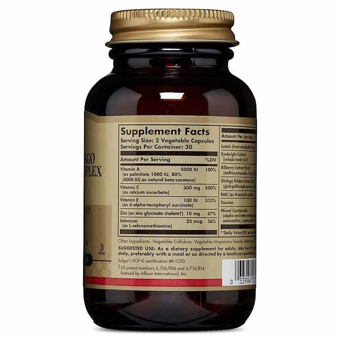 Solgar Bilberry Ginkgo Eyebright Complex Plus Lutein (60 Vegetable Capsules) - Buy at New Green Nutrition