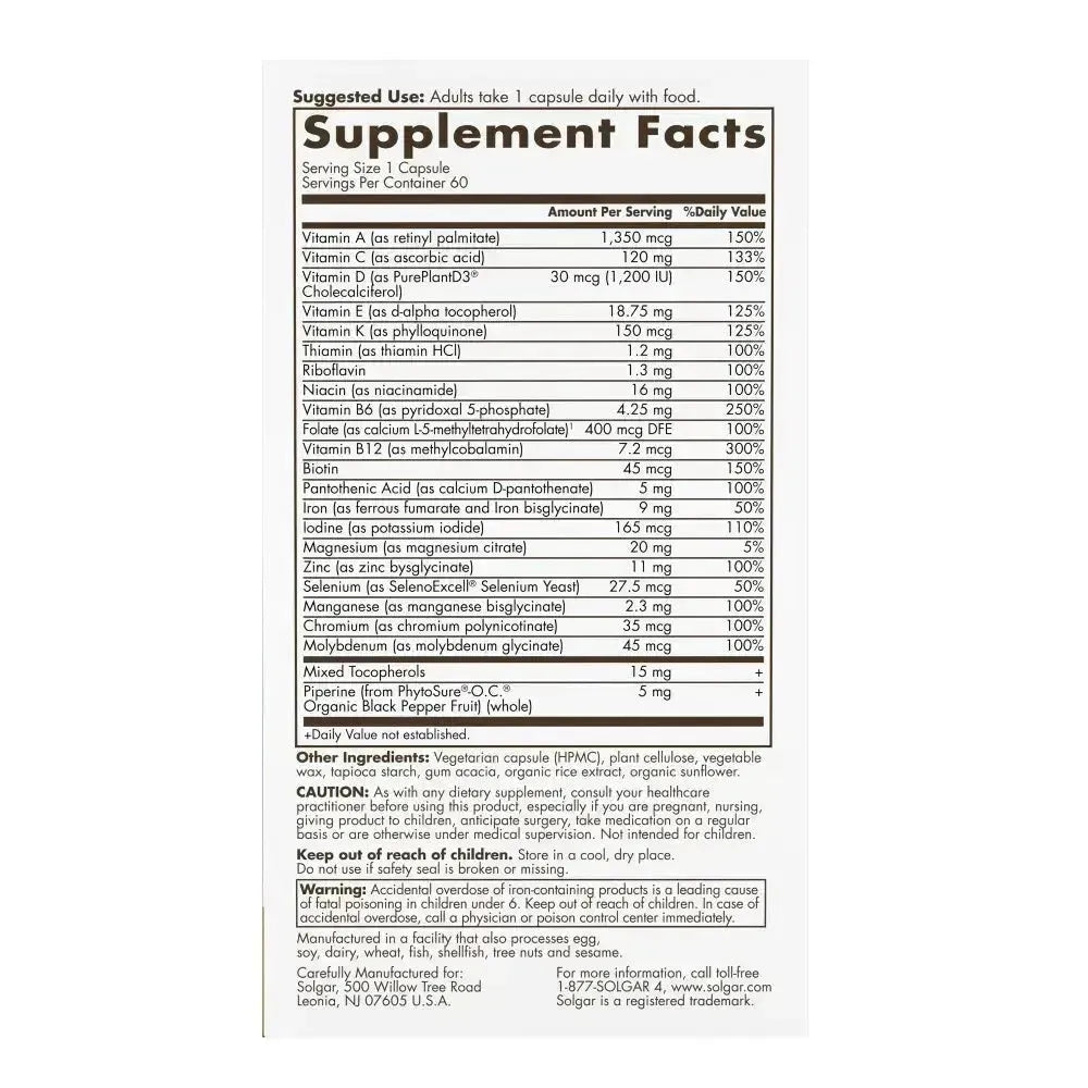 Solgar One Daily Women's Multivitamin Whole Body Support (60 Capsules)