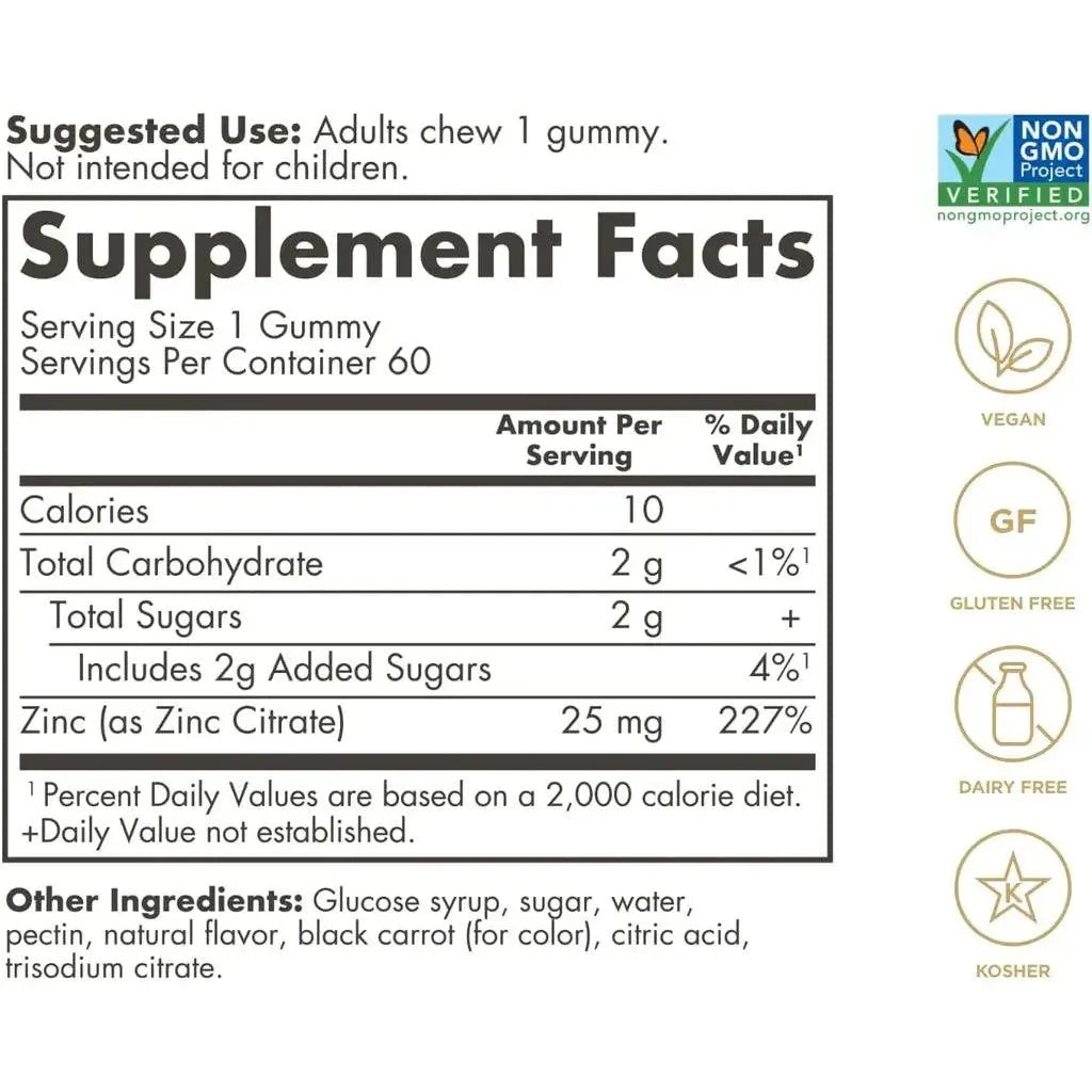 Solgar Ultra Potency Zinc 25mg (60 Gummies) - Buy at New Green Nutrition