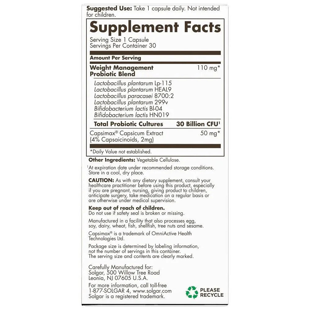 Solgar Weight Management Probiotic (30 Vegan Capsule) - Buy at New Green Nutrition
