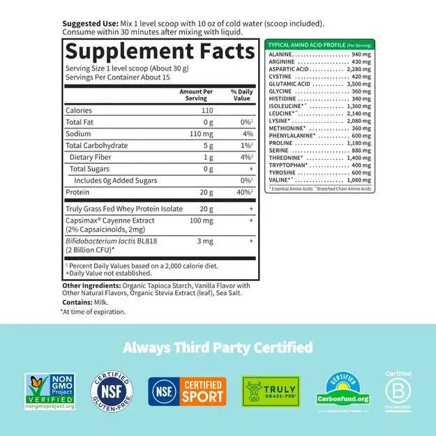 Sport Grass Fed Whey+ Weight Management Protein Powder - Vanilla - Buy at New Green Nutrition