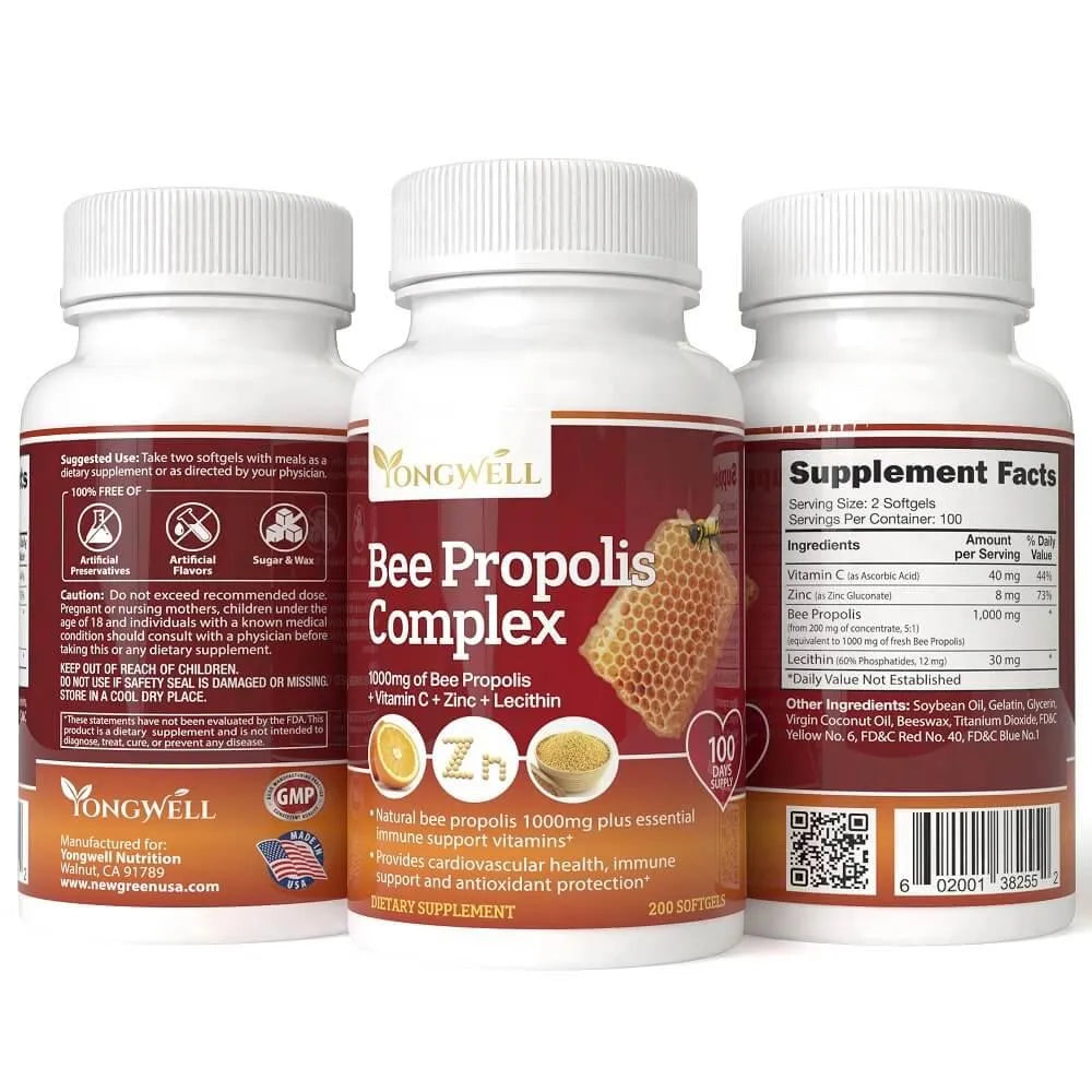 Super Bee Propolis Complex With Vitamin C, Zinc, and Lecithin (200 Capsules) - Buy at New Green Nutrition