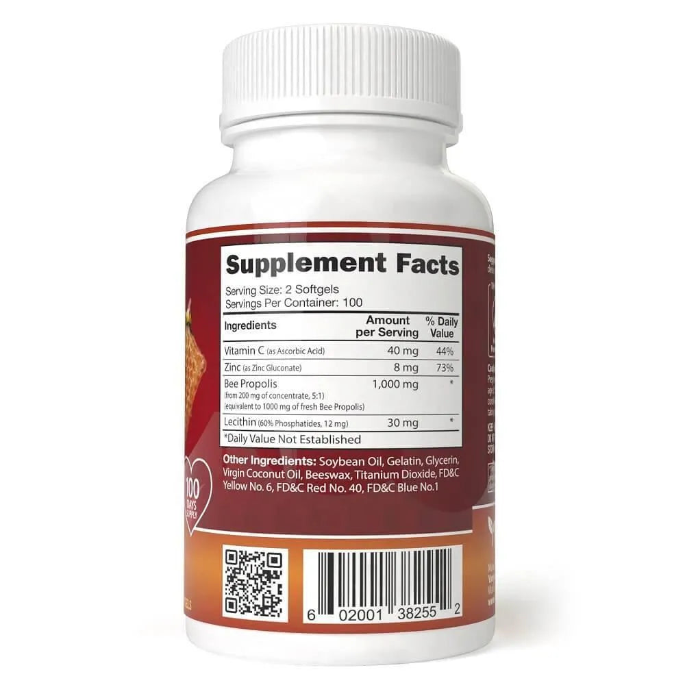 Super Bee Propolis Complex With Vitamin C, Zinc, and Lecithin (200 Capsules) - Buy at New Green Nutrition