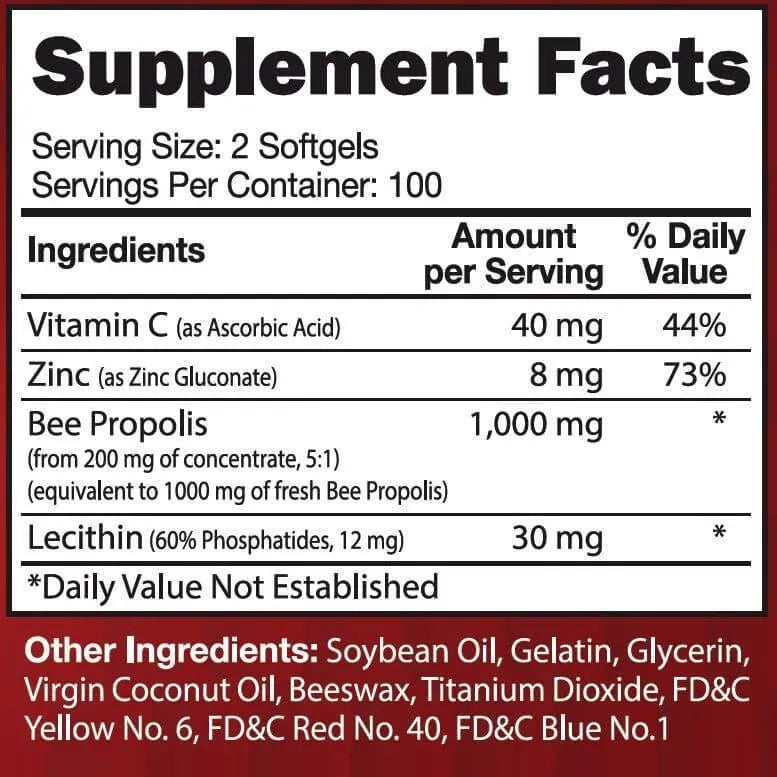 Super Bee Propolis Complex With Vitamin C, Zinc, and Lecithin (200 Capsules) - Buy at New Green Nutrition