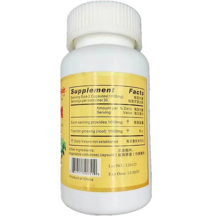 Tienchi Ginseng Capsules 500mg (60 Capsules) - Buy at New Green Nutrition