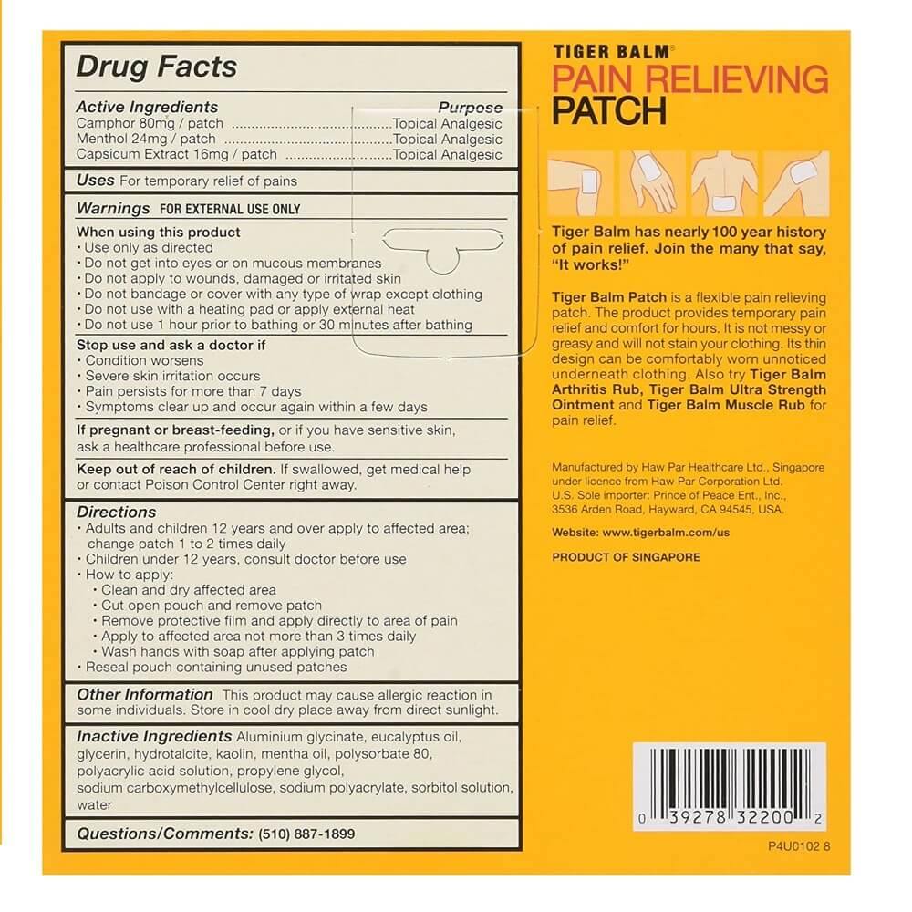 Tiger Balm Pain Relieving Patch (5 Patches) - Buy at New Green Nutrition