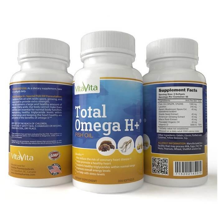 Total Omega H+, EPA/DHA with American Ginseng, Reishi Spore & Maca (200 Softgels) - Buy at New Green Nutrition