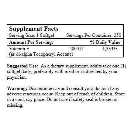 Vitamin E 400 IU (250 softgels) - Buy at New Green Nutrition