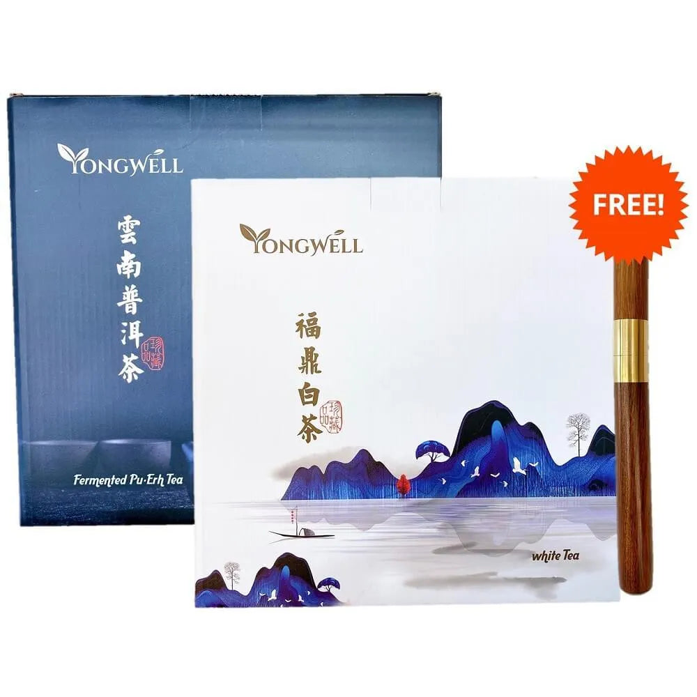 White Tea & Fermented Pu Erh Tea Cake Set (12.3oz) + Tea Knife Free - Buy at New Green Nutrition