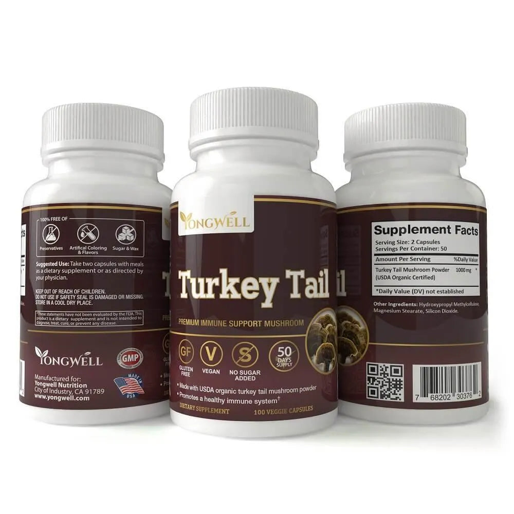 YongWell Turkey Tail, Premium Immune Support Mushroom (100 Veggie Capsules) - Buy at New Green Nutrition