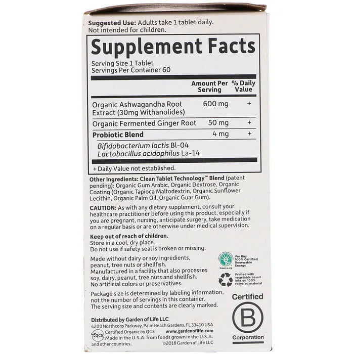 Garden of Life mykind Organics Herbal Ashwagandha (60 Vegan Tablets) - Buy at New Green Nutrition